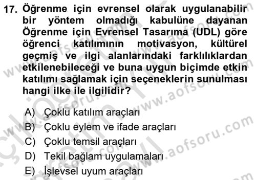 Öğretim Tasarımı Dersi 2024 - 2025 Yılı Yaz Okulu Sınav Soruları 17. Soru