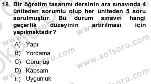 Öğretim Tasarımı Dersi 2024 - 2025 Yılı Yaz Okulu Sınav Soruları 18. Soru