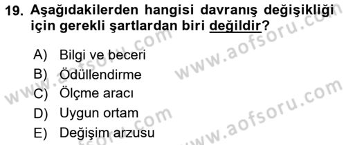 Öğretim Tasarımı Dersi 2024 - 2025 Yılı Yaz Okulu Sınav Soruları 19. Soru
