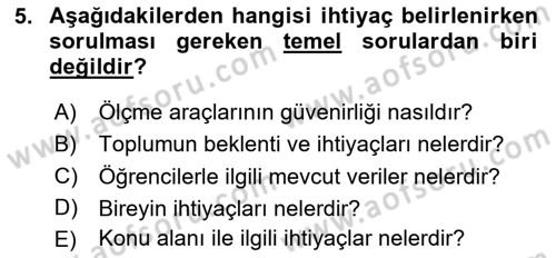 Öğretim Tasarımı Dersi 2024 - 2025 Yılı Yaz Okulu Sınav Soruları 5. Soru