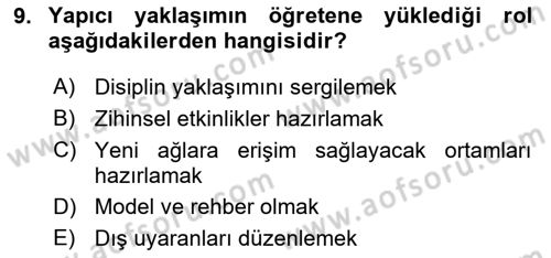 Öğretim Tasarımı Dersi 2024 - 2025 Yılı Yaz Okulu Sınav Soruları 9. Soru