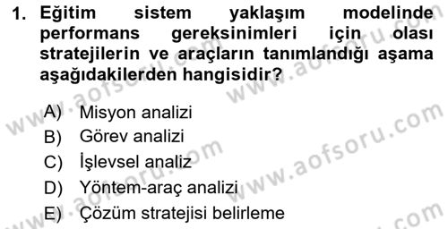 Öğretim Tasarımı Dersi 2025 - 2026 Yılı (Vize) Ara Sınav Soruları 1. Soru