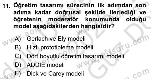 Öğretim Tasarımı Dersi 2025 - 2026 Yılı (Vize) Ara Sınav Soruları 11. Soru
