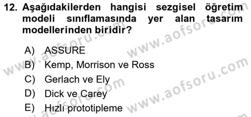 Öğretim Tasarımı Dersi 2025 - 2026 Yılı (Vize) Ara Sınav Soruları 12. Soru