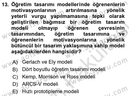 Öğretim Tasarımı Dersi 2025 - 2026 Yılı (Vize) Ara Sınav Soruları 13. Soru