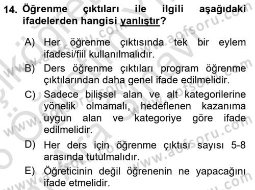 Öğretim Tasarımı Dersi 2025 - 2026 Yılı (Vize) Ara Sınav Soruları 14. Soru