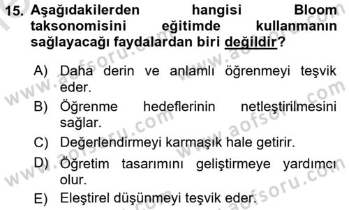 Öğretim Tasarımı Dersi 2025 - 2026 Yılı (Vize) Ara Sınav Soruları 15. Soru