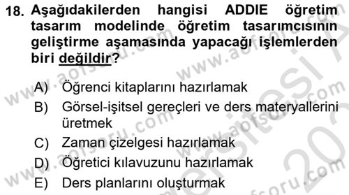 Öğretim Tasarımı Dersi 2025 - 2026 Yılı (Vize) Ara Sınav Soruları 18. Soru