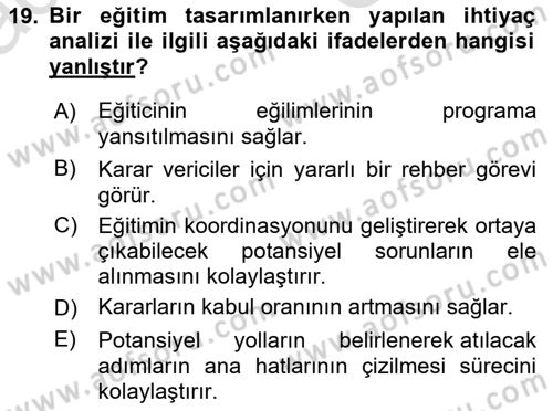 Öğretim Tasarımı Dersi 2025 - 2026 Yılı (Vize) Ara Sınav Soruları 19. Soru
