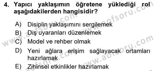 Öğretim Tasarımı Dersi 2025 - 2026 Yılı (Vize) Ara Sınav Soruları 4. Soru