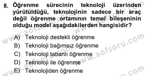 Öğretim Tasarımı Dersi 2025 - 2026 Yılı (Vize) Ara Sınav Soruları 8. Soru