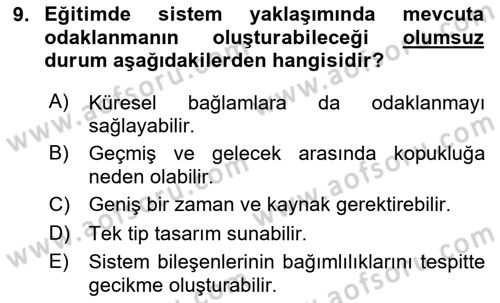 Öğretim Tasarımı Dersi 2025 - 2026 Yılı (Vize) Ara Sınav Soruları 9. Soru