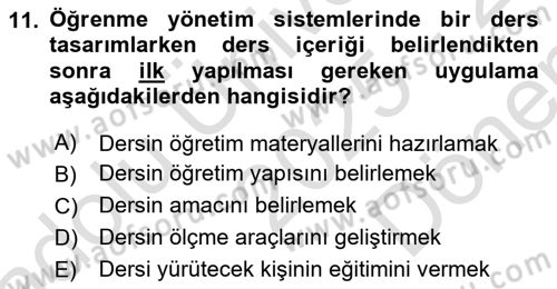 Öğretim Tasarımı Dersi 2025 - 2026 Yılı (Final) Dönem Sonu Sınav Soruları 11. Soru