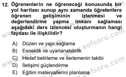 Öğretim Tasarımı Dersi 2025 - 2026 Yılı (Final) Dönem Sonu Sınav Soruları 12. Soru