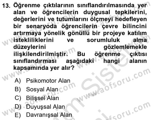Öğretim Tasarımı Dersi 2025 - 2026 Yılı (Final) Dönem Sonu Sınav Soruları 13. Soru