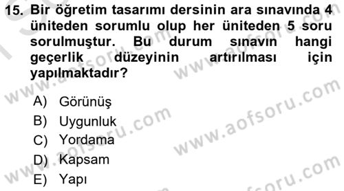 Öğretim Tasarımı Dersi 2025 - 2026 Yılı (Final) Dönem Sonu Sınav Soruları 15. Soru