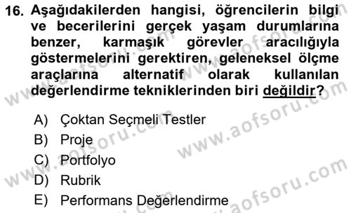 Öğretim Tasarımı Dersi 2025 - 2026 Yılı (Final) Dönem Sonu Sınav Soruları 16. Soru