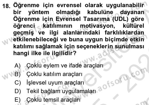 Öğretim Tasarımı Dersi 2025 - 2026 Yılı (Final) Dönem Sonu Sınav Soruları 18. Soru