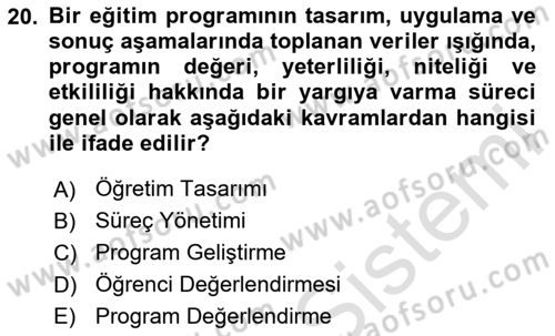 Öğretim Tasarımı Dersi 2025 - 2026 Yılı (Final) Dönem Sonu Sınav Soruları 20. Soru