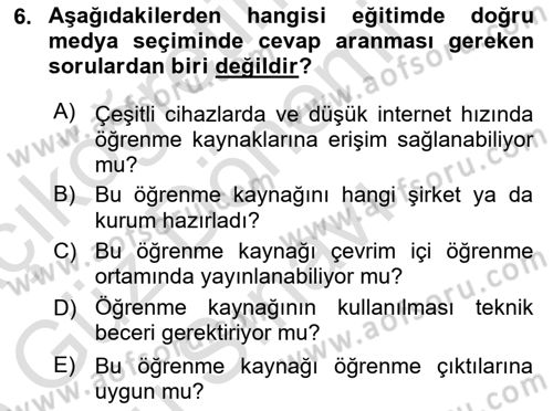 Öğretim Tasarımı Dersi 2025 - 2026 Yılı (Final) Dönem Sonu Sınav Soruları 6. Soru