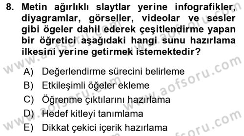 Öğretim Tasarımı Dersi 2025 - 2026 Yılı (Final) Dönem Sonu Sınav Soruları 8. Soru