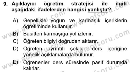Öğretim Tasarımı Dersi 2025 - 2026 Yılı (Final) Dönem Sonu Sınav Soruları 9. Soru