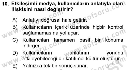 Tasarımda Sıralı Anlatım ve Öykülendirme Dersi 2024 - 2025 Yılı (Vize) Ara Sınav Soruları 10. Soru
