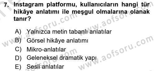 Tasarımda Sıralı Anlatım ve Öykülendirme Dersi 2024 - 2025 Yılı (Vize) Ara Sınav Soruları 7. Soru