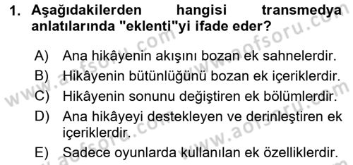 Tasarımda Sıralı Anlatım ve Öykülendirme Dersi 2024 - 2025 Yılı (Final) Dönem Sonu Sınav Soruları 1. Soru