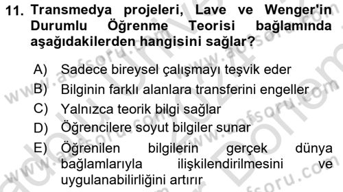 Tasarımda Sıralı Anlatım ve Öykülendirme Dersi 2024 - 2025 Yılı (Final) Dönem Sonu Sınav Soruları 11. Soru