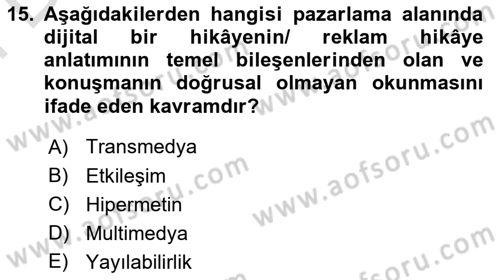 Tasarımda Sıralı Anlatım ve Öykülendirme Dersi 2024 - 2025 Yılı (Final) Dönem Sonu Sınav Soruları 15. Soru