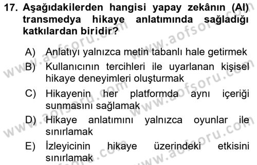 Tasarımda Sıralı Anlatım ve Öykülendirme Dersi 2024 - 2025 Yılı (Final) Dönem Sonu Sınav Soruları 17. Soru