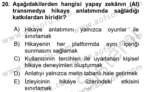 Tasarımda Sıralı Anlatım ve Öykülendirme Dersi 2024 - 2025 Yılı Yaz Okulu Sınav Soruları 20. Soru