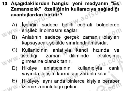 Tasarımda Sıralı Anlatım ve Öykülendirme Dersi 2025 - 2026 Yılı (Vize) Ara Sınav Soruları 10. Soru