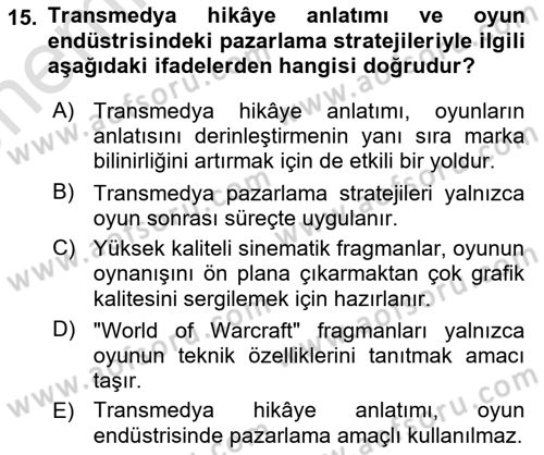 Tasarımda Sıralı Anlatım ve Öykülendirme Dersi 2025 - 2026 Yılı (Vize) Ara Sınav Soruları 15. Soru