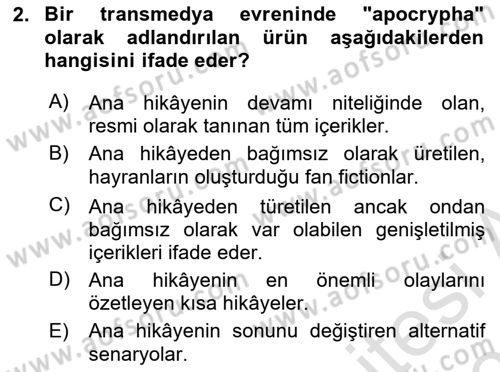 Tasarımda Sıralı Anlatım ve Öykülendirme Dersi 2025 - 2026 Yılı (Vize) Ara Sınav Soruları 2. Soru
