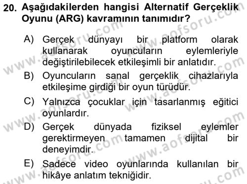 Tasarımda Sıralı Anlatım ve Öykülendirme Dersi 2025 - 2026 Yılı (Vize) Ara Sınav Soruları 20. Soru