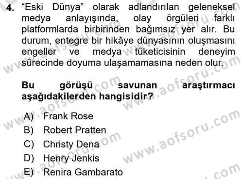Tasarımda Sıralı Anlatım ve Öykülendirme Dersi 2025 - 2026 Yılı (Vize) Ara Sınav Soruları 4. Soru