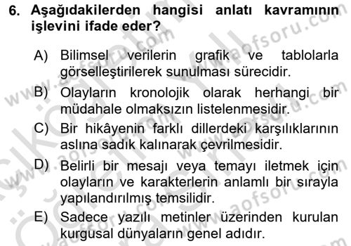 Tasarımda Sıralı Anlatım ve Öykülendirme Dersi 2025 - 2026 Yılı (Vize) Ara Sınav Soruları 6. Soru