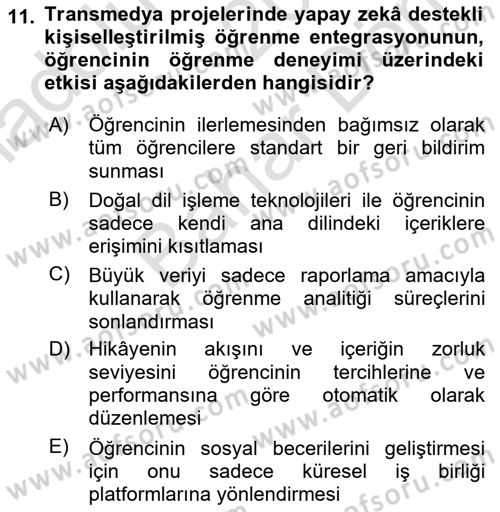 Tasarımda Sıralı Anlatım ve Öykülendirme Dersi 2025 - 2026 Yılı (Final) Dönem Sonu Sınav Soruları 11. Soru