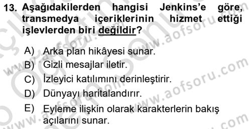 Tasarımda Sıralı Anlatım ve Öykülendirme Dersi 2025 - 2026 Yılı (Final) Dönem Sonu Sınav Soruları 13. Soru