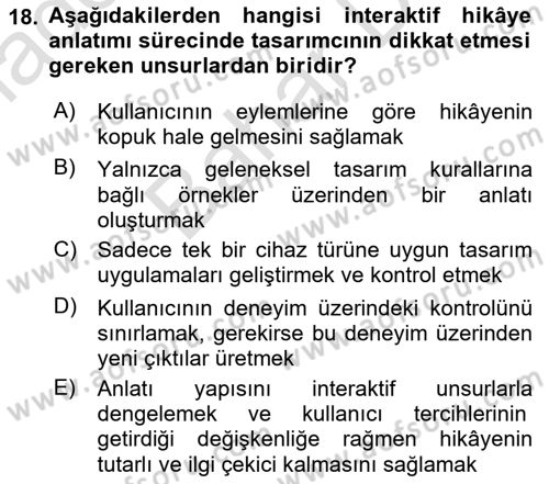 Tasarımda Sıralı Anlatım ve Öykülendirme Dersi 2025 - 2026 Yılı (Final) Dönem Sonu Sınav Soruları 18. Soru