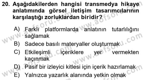 Tasarımda Sıralı Anlatım ve Öykülendirme Dersi 2025 - 2026 Yılı (Final) Dönem Sonu Sınav Soruları 20. Soru