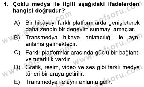 Tasarımda Sıralı Anlatım ve Öykülendirme Dersi 2025 - 2026 Yılı Yaz Okulu Sınav Soruları 1. Soru
