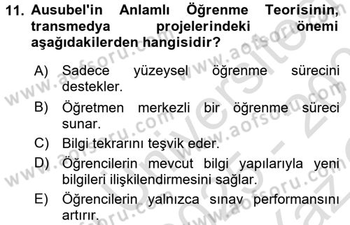 Tasarımda Sıralı Anlatım ve Öykülendirme Dersi 2025 - 2026 Yılı Yaz Okulu Sınav Soruları 11. Soru