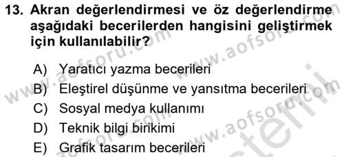 Tasarımda Sıralı Anlatım ve Öykülendirme Dersi 2025 - 2026 Yılı Yaz Okulu Sınav Soruları 13. Soru