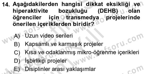 Tasarımda Sıralı Anlatım ve Öykülendirme Dersi 2025 - 2026 Yılı Yaz Okulu Sınav Soruları 14. Soru