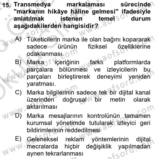 Tasarımda Sıralı Anlatım ve Öykülendirme Dersi 2025 - 2026 Yılı Yaz Okulu Sınav Soruları 15. Soru