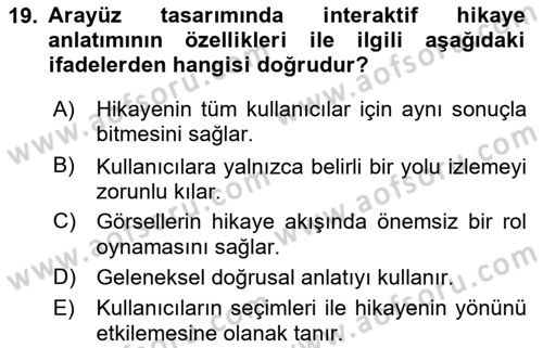Tasarımda Sıralı Anlatım ve Öykülendirme Dersi 2025 - 2026 Yılı Yaz Okulu Sınav Soruları 19. Soru