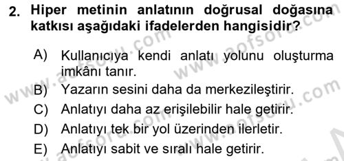 Tasarımda Sıralı Anlatım ve Öykülendirme Dersi 2025 - 2026 Yılı Yaz Okulu Sınav Soruları 2. Soru